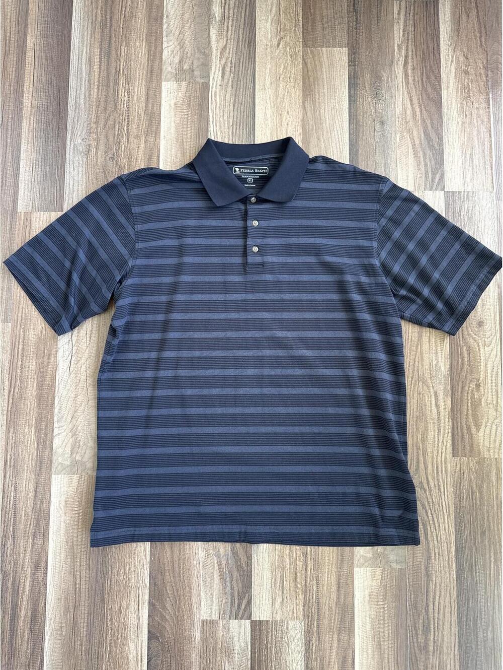 Pebble Beach Performance Men's Polo Shirt XL Black Striped